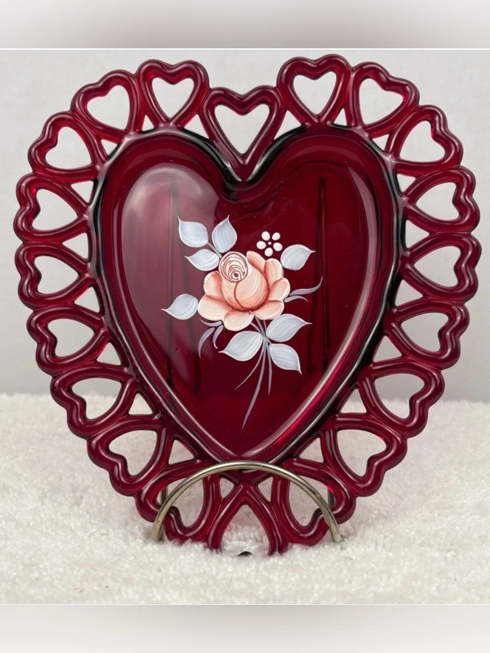 Vintage Westmoreland Ruby Red Heart Trinket Dish or Decorative Item